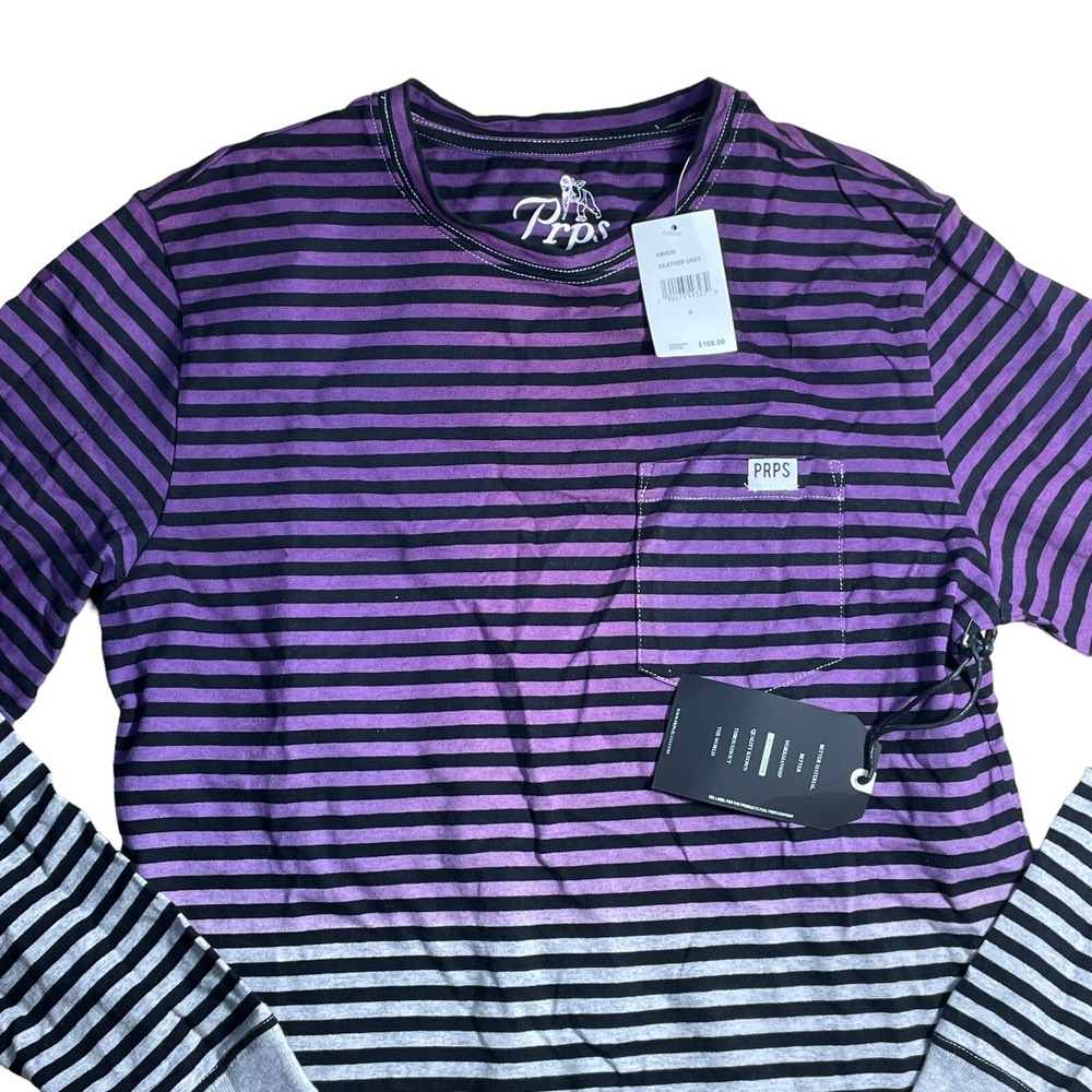 PRPS Heather Grey/Purple‎ Striped Pullover Sweater Men's Size Small - Picture 2 of 7